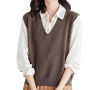 Nbzsmlkn Women's Ultra-Soft V-Neck Knit Vest,Women's Sweater Vest V Neck Sleeveless Solid Pullover Knitwear Tops,Knitted Pullover Vest Autumn and Winter Fashion Versatile Top (Coffee,L)