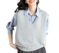 Nbzsmlkn Women's Ultra-Soft V-Neck Knit Vest,Women's Sweater Vest V Neck Sleeveless Solid Pullover Knitwear Tops,Knitted Pullover Vest Autumn and Winter Fashion Versatile Top (Light Gray,L)