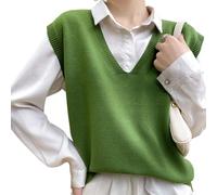 Nbzsmlkn Women's Ultra-Soft V-Neck Knit Vest,Women's Sweater Vest V Neck Sleeveless Solid Pullover Knitwear Tops,Knitted Pullover Vest Autumn and Winter Fashion Versatile Top (Green,2XL)