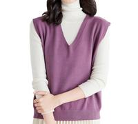 Nbzsmlkn Women's Ultra-Soft V-Neck Knit Vest,Women's Sweater Vest V Neck Sleeveless Solid Pullover Knitwear Tops,Knitted Pullover Vest Autumn and Winter Fashion Versatile Top (Purple,XL)