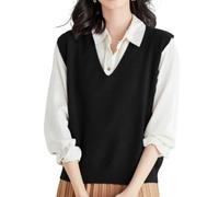 Nbzsmlkn Women's Ultra-Soft V-Neck Knit Vest,Women's Sweater Vest V Neck Sleeveless Solid Pullover Knitwear Tops,Knitted Pullover Vest Autumn and Winter Fashion Versatile Top (Black,S)