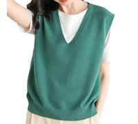 Nbzsmlkn Women's Ultra-Soft V-Neck Knit Vest,Women's Sweater Vest V Neck Sleeveless Solid Pullover Knitwear Tops,Knitted Pullover Vest Autumn and Winter Fashion Versatile Top (Dark Green,L)