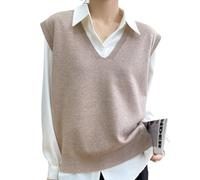 Nbzsmlkn Women's Ultra-Soft V-Neck Knit Vest,Women's Sweater Vest V Neck Sleeveless Solid Pullover Knitwear Tops,Knitted Pullover Vest Autumn and Winter Fashion Versatile Top (Khaki,XL)