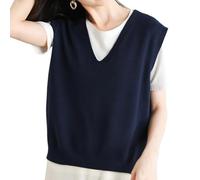 Nbzsmlkn Women's Ultra-Soft V-Neck Knit Vest,Women's Sweater Vest V Neck Sleeveless Solid Pullover Knitwear Tops,Knitted Pullover Vest Autumn and Winter Fashion Versatile Top (Navy Blue,2XL)