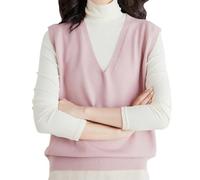 Nbzsmlkn Women's Ultra-Soft V-Neck Knit Vest,Women's Sweater Vest V Neck Sleeveless Solid Pullover Knitwear Tops,Knitted Pullover Vest Autumn and Winter Fashion Versatile Top (Pink,L)