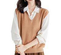 Nbzsmlkn Women's Ultra-Soft V-Neck Knit Vest,Women's Sweater Vest V Neck Sleeveless Solid Pullover Knitwear Tops,Knitted Pullover Vest Autumn and Winter Fashion Versatile Top (Brown,L)