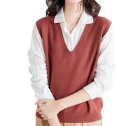 Nbzsmlkn Women's Ultra-Soft V-Neck Knit Vest,Women's Sweater Vest V Neck Sleeveless Solid Pullover Knitwear Tops,Knitted Pullover Vest Autumn and Winter Fashion Versatile Top (Red,L)