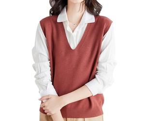 Nbzsmlkn Women's Ultra-Soft V-Neck Knit Vest,Women's Sweater Vest V Neck Sleeveless Solid Pullover Knitwear Tops,Knitted Pullover Vest Autumn and Winter Fashion Versatile Top (Red,L)