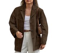 Nbzsmlkn Women's Vintage Faux Suede Oversized Blazer,Suede Jacket Outerwear Brown Faux Leather Jacket,Womens Vintage Suede Jacket Oversized Faux Leather Jackets (Brown,S)