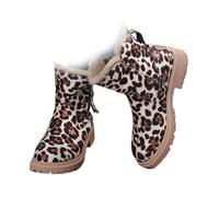 Nbzsmlkn Women's Winter Fleece Snow Boots,Winter Waterproof Anti-Slip Orthopedic Boots,Non-Slip Side Zipper Ankle Booties,Suede Fur Lined Platform Snow Boots (Leopard print,36)