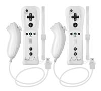 NC 2Pack Motion Plus Wii Controllers with Nunchucks,Wii Remote Controllers with Built in Motion Plus, Compatible for Nintendo Wii and Wii U Console, with Silicone Case and Wrist Strap (2 White)