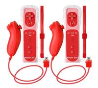 NC 2Pack Motion Plus Wii Controllers with Nunchucks,Wii Remote Controllers with Built in Motion Plus, Compatible for Nintendo Wii and Wii U Console, with Silicone Case and Wrist Strap (2 Red)