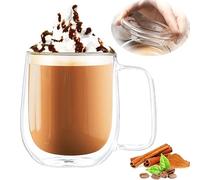 NC Clear Glass Coffee Cups with Handle, Double Wall Coffee Glass, Heat Resistant Coffee Cups with Lid, for Cappuccino, Latte, Tea, Milk, Beer, Juice, Espresso