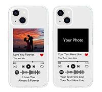 NC Custom Soft Phone Case for iPhone 13 with Spotify Code, Personalized Music Phone Cover with Your Photo and Texts, Clear TPU Bumper Case
