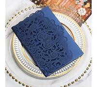 NC Cylallen 50 Sets Tri fold Love Hollow Laser cut Pocket Wedding Invite Invitation Card Jacket for Party Birthday Quinceañera Invite 4.92 by 7.28 inches (Navy, Only Invitation cover)