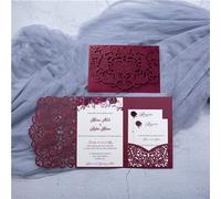 NC Cylallen 50 Sets Tri fold Love Hollow Laser cut Pocket Wedding Invite Invitation Card Jacket for Party Birthday Quinceañera Invite 4.92 by 7.28 inches (Burgundy, Only Invitation cover)