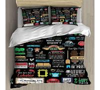 NC Friends Forever Modern Home Pattern Style Decorative 3 Piece Bedding Set, Kids' Duvet Cover Sets, Soft Microfiber Comforter Cover Sets with 2 Pillow Shams Casual Modern Bedroom 200x200cm