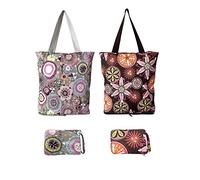 NC Large Foldable Waterproof Lightweight Durable Reusable Grocery Tote Bags, Sturdy Daily Shopping Tote Bag, Colorful Floral Style with Zipper Closure, 2 Pack, Colorful Floral, L