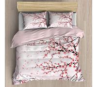 NC Light Pink Cherry blossoms Japanese Spring Decorative 3 Piece Bedding Set, Kids' Duvet Cover Sets, Soft Microfiber Comforter Cover Sets with 2 Pillow Shams Casual Modern Bedroom 200x200cm