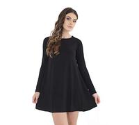 NC Limited Women's Ladies Girls Swing Dress *Long Sleeve* Tops T-Shirts Skater Dresses Vest Crew Neck Top Sizes 8-26 (Black, 2XL)