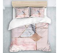 NC Marble Pink Rose Gold Decorative 3 Piece Bedding Set, Kids' Duvet Cover Sets, Soft Microfiber Comforter Cover Sets with 2 Pillow Shams Casual Modern Bedroom 200x200cm