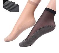 NC NC Women's Socks 2 Pairs Silky Anti-Slip Cotton Sole Ankle High Sheer Pop Nylon Socks for Womens and Girls