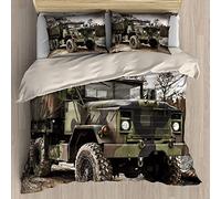 NC Old Army Military Troop Transport Truck in Mud Decorative 3 Piece Bedding Set, Kids' Duvet Cover Sets, Soft Microfiber Comforter Cover Sets with 2 Pillow Shams Casual Modern Bedroom 200x200cm