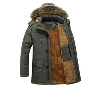 NC Parka Coat for Men, Winter Solid Thicken Sherpa Lined Jacket with Detachable Hood Casual Warm Plush Collar Military Parkas Puffer Coat Padded Snowjacket For Outdoor with Pockets Army Green