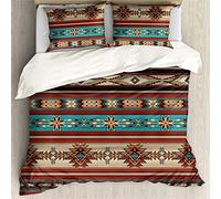 NC Southwester Native American Indian Style Bedding Sets 3 Piece Duvet Cover Breathable Quilt Cover with 2 Pillowslips for Guest Room School Dormitory Bedding Sets Lining 135x200cm