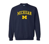 NCAA Arch Logo, Team Color Crewneck, College, University, Michigan Wolverines Navy, XL