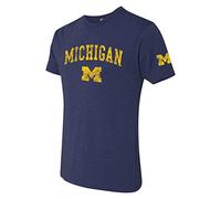NCAA Distressed Arch Logo, Team Color Triblend T Shirt, Michigan Wolverines Vintage Navy, XL
