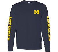 NCAA Double Sleeve Print Team Color Long Sleeve Plain College, Michigan Wolverines Navy, L