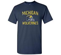 NCAA Faded Football Helmet, Team Color T Shirt, College, University, Michigan Wolverines Navy, Large