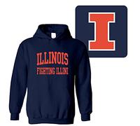 NCAA Front and Back Print, Team Color Hoodie, College, University, Illinois Fighting Illini Navy, Large