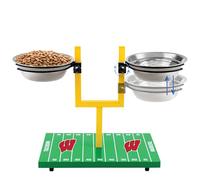 NCAA Wisconsin Badgers Goalpost Football Field Dog Feeder - Adjustable Elevated Dog Bowls with Stand, 2 Stainless Steel Bowls, Non-Slip Rubber Feet, Raised Pet Feeder for Large & Small Dogs