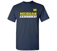 NCAA Wrestling Slant, Team Color T Shirt, College, University, Michigan Wolverines Navy, S