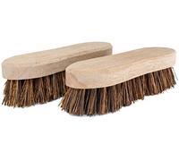 NCaan 2Pc Wooden Bassine Hand Scrubbing Brush - Heavy Duty With Stiff Natural Bristles for Floor, Deck - 2 Pack
