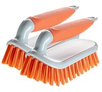 NCaan 2pk Deluxe Hand Scrubbing Brush Heavy Duty with Stiff Bristles & Non-Slip Soft Grip Handle-Household Cleaning Brush for Indoor & Outdoor, Bathroom, Kitchen, Carpet, Floor, Bath, Car (Orange, 2)
