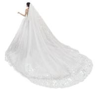 NCDIMS Newdeve Wedding Veils Cathedral Length 2 Tier Long Sequins Lace Edge Blusher with Comb, White, 3 meters