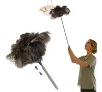 NCEDN Genuine Ostrich Feather Duster 100CM - Extendable Stainless Steel Handle, 20cm Long Thick Feathers, Telescopic Duster for Ceiling Fans, Blinds, Furniture, Car, Washable