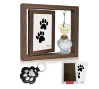 NCEDN Pet Memorial Gift Set, 6"x4" Double-Sided Rotating Frame, Paw Print Keepsake Kit, Personalized Dog Loss Remembrance with Heart Vial & Paw Keychain, Walnut Color