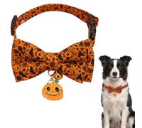 NCEJNY Halloween Dog Collar with Pumpkin Decoration and Tinkerbell, Adjustable Collar 30-48cm for Medium Dogs, Festive Accessory Soft and Durable for Parties and Photos, Orange