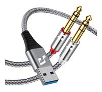 NCGGY USB to 1/4 inch Audio Cable, USB to Dual TS Mono Cable, 6.35mm TS to USB-A Y-Splitter Audio Cable for Pc, Laptop Link to Amplifier, Mixing Console, Speaker - 6 Feet