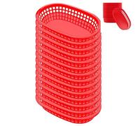 Nchdewui 12 Pieces Oval Plastic Baskets for Serving Food, Bread Basket for Fries Chip Hot Dog Burger Sweets Fruits Barbecue Sandwiches (Red)