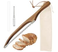 Nchdewui Bread Bow Cutter, Bread Slicer, Serrated Sourdough Bread Saw, Bread Cutting Tool with Wooden Handle for Homemade Bagels Bread Baguettes (A)