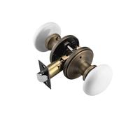 NCL White Door Knobs, Door Knob Interior, Porcelain Round Door Levers, Antique Brass Privacy Door Handles, Door Locks for Bedroom and Bathroom