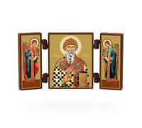 NClaus - Saint Spyridon - Christian icon - travel altar small wood triptych 36156