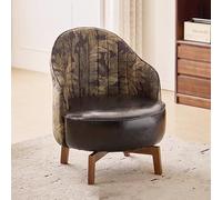 NCLOYN Swivel Foot Rest Stool with Solid Wood Legs, Faux Leather Single Sofa Chair Upholstered Comfortable Low-back Stool for Living Room, Bedroom, or Reading Nook(53x57x72cm(21x22x28), Black A)