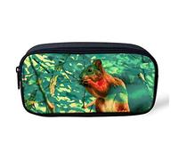 NCLSJFOV 3D Squirrel Print Pencil Bag for Boys Green Canvas Kids Stationery Pen Pouch Coin Bags