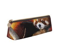 NCLSJFOV Baby Polar Bear Print Leather Pencil Pen Case with Zipper College School Office Organizer Pen Bag Pouch Box for Teen Girl Boy Men Women, Red Panda, One Size, Box,Triangular